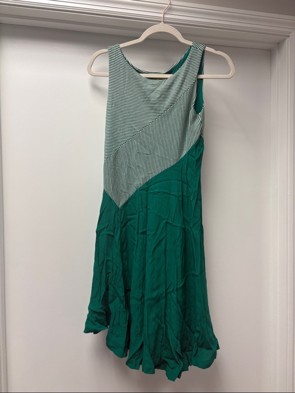 Maeve One-Shoulder Teal and White Paneled Dress